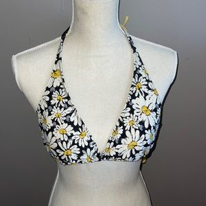 Flower Black and Yellow Bikini Top